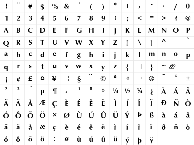 Interface SSi Bold  glyph index
