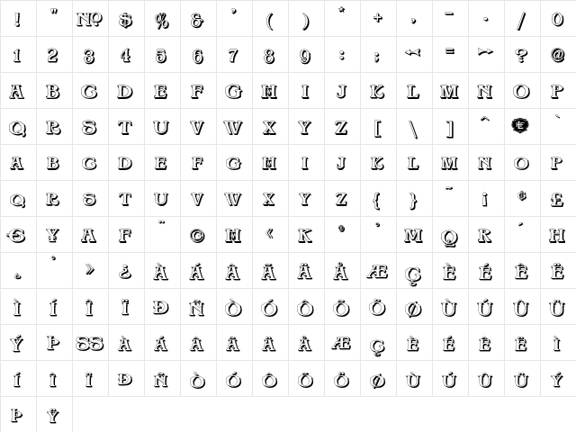 LHFBigTopSHADOW Regular  glyph index