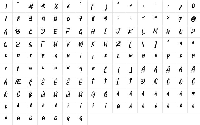Sombori Regular  glyph index