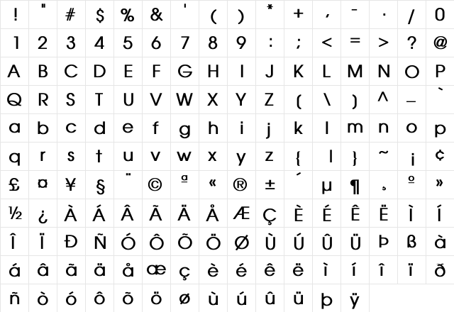 AvantGarde-Book Bold Bold  glyph index