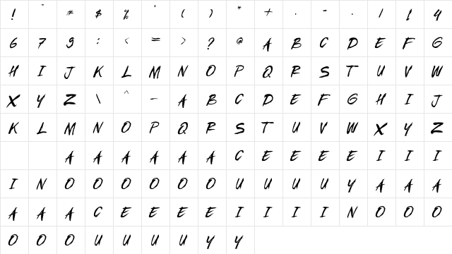 Rujack Regular  glyph index