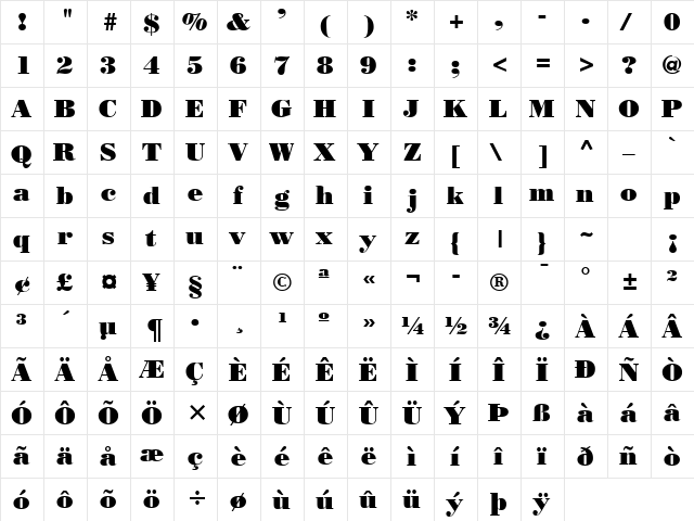 Rotterdam Normal  glyph index