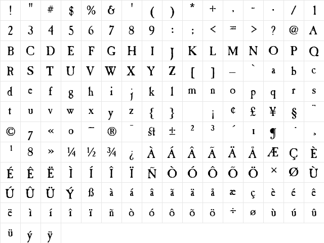 CaslonAntique Regular  glyph index