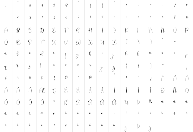 Romantica Regular  glyph index