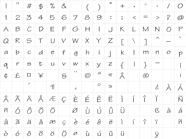 Tekton Wd Regular  glyph index