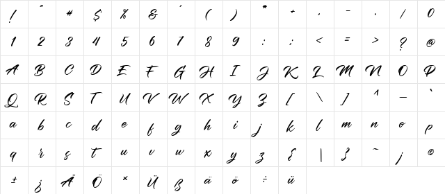 BlackHouse Script Regular  glyph index