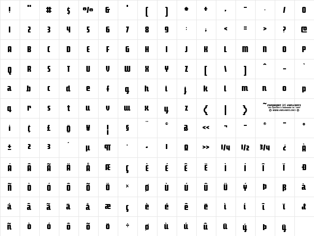 Makimango Regular  glyph index