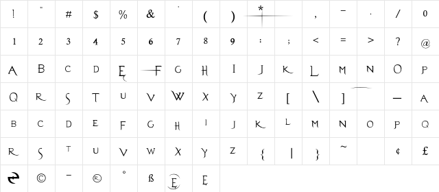 EvanescentMS Regular  glyph index