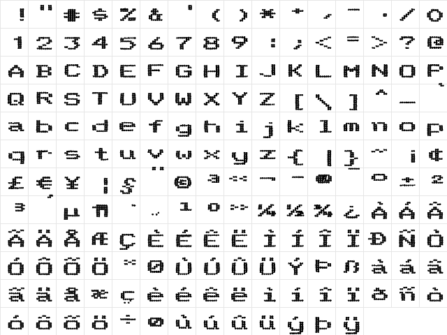 Telidon Ink ExHv Regular  glyph index