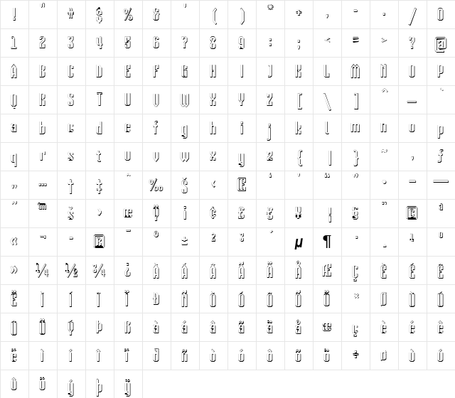 a_Vizora3Dxtr Regular  glyph index