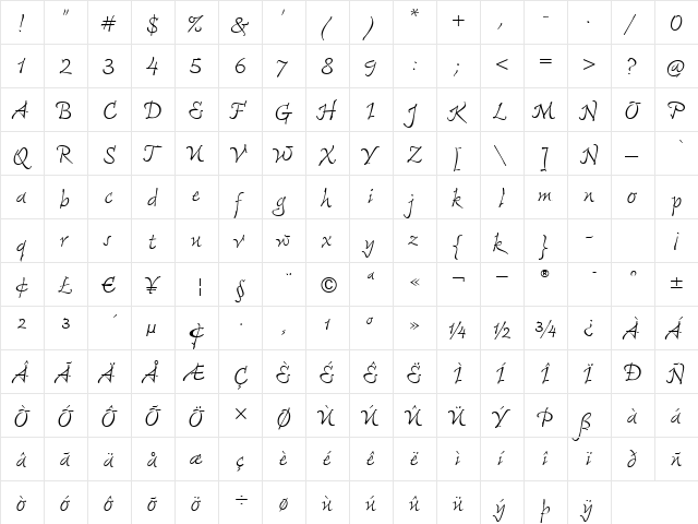 Freemouse ITC TT Regular  glyph index