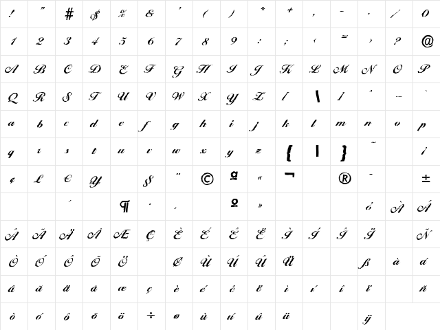 BallantinesAntique-Xbold Regular  glyph index