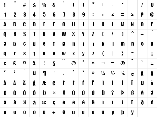 ShortHaulLightSSK Regular  glyph index