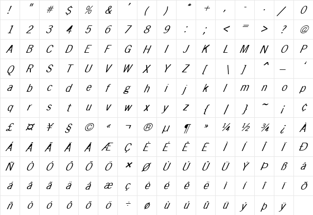 FZ BASIC 24 ITALIC Normal  glyph index