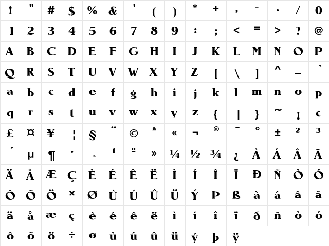 NevadaEF Bold  glyph index