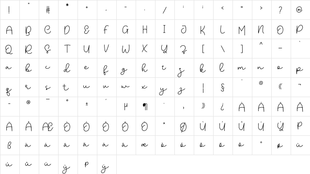 Winterfun Regular  glyph index