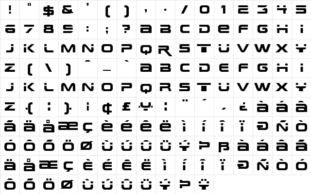 SciFi Normal  glyph index