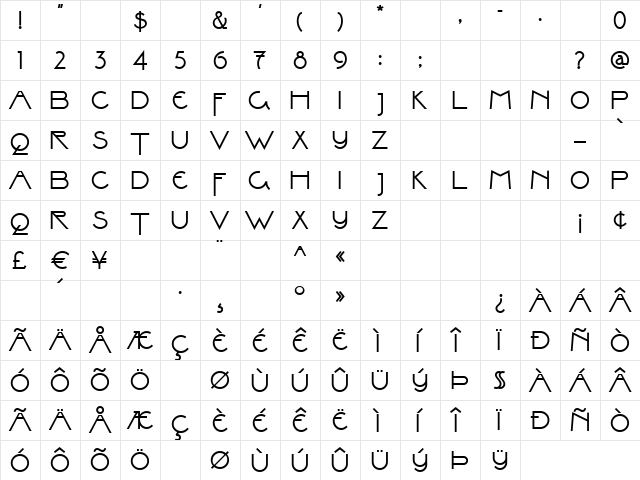 ValleyGrrrlNF Regular  glyph index