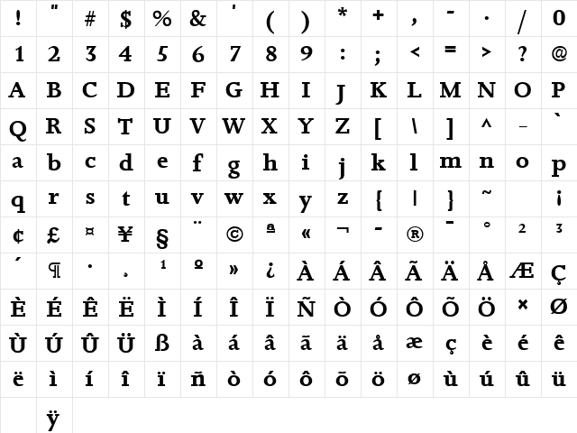 Jessica Bold  glyph index