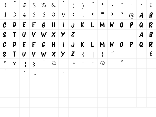 BOOMING Regular  glyph index