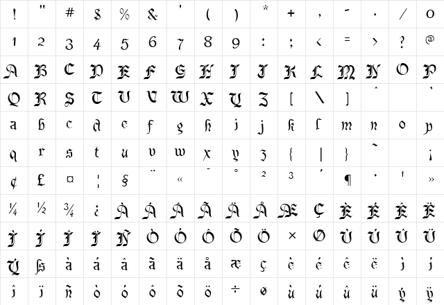 Halloween_BeneCryptine Regular  glyph index