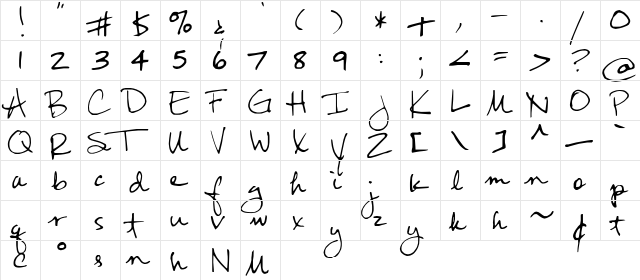 FG Rebecca Script Regular  glyph index