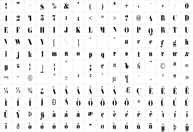Floral-Condensed Normal  glyph index