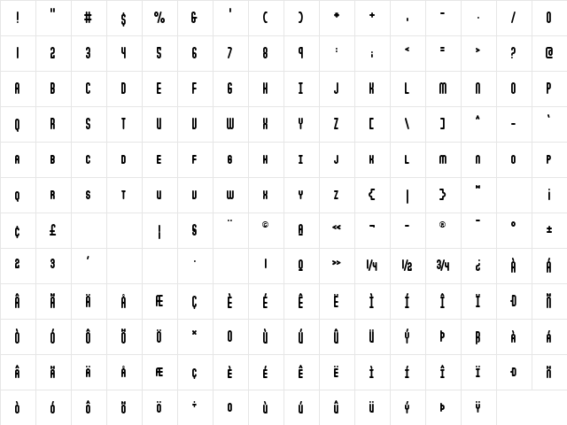 Subhuman Regular  glyph index
