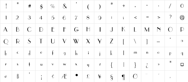 Asianart-Thin Regular  glyph index