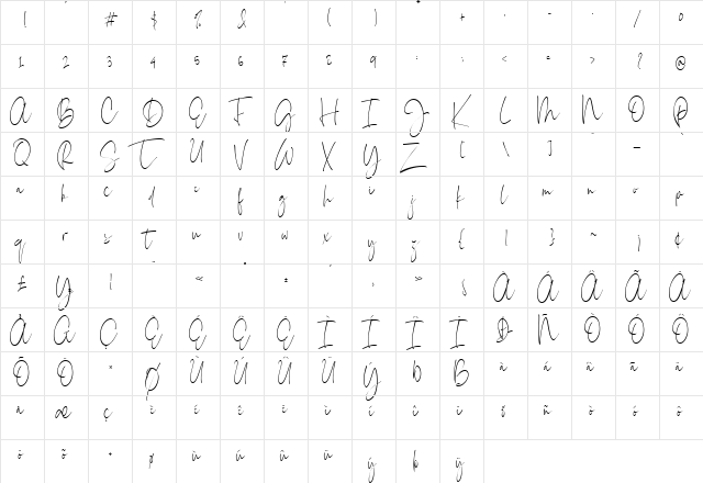Everleigh Signature Script Regular  glyph index