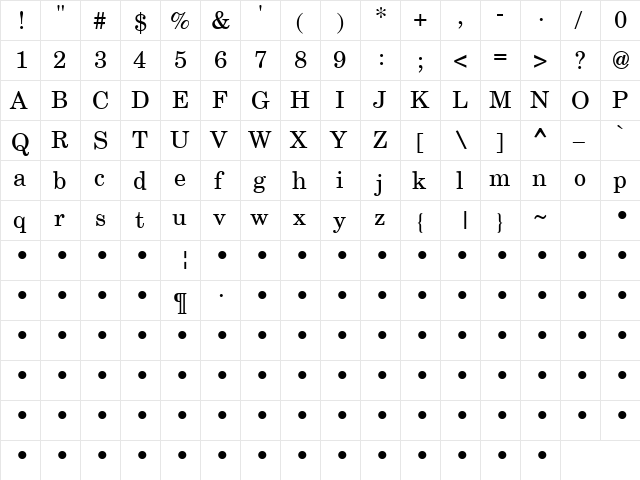 QTSchoolCentury Regular  glyph index