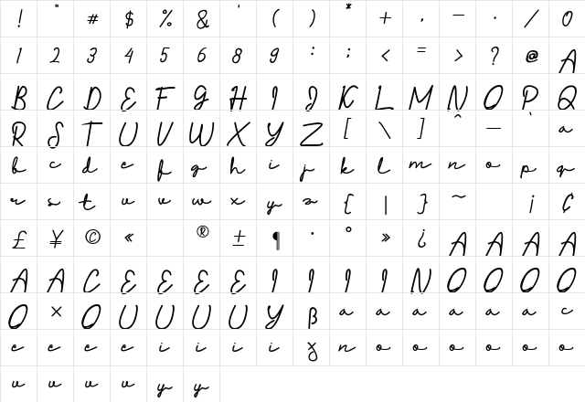 Sigarette Regular  glyph index