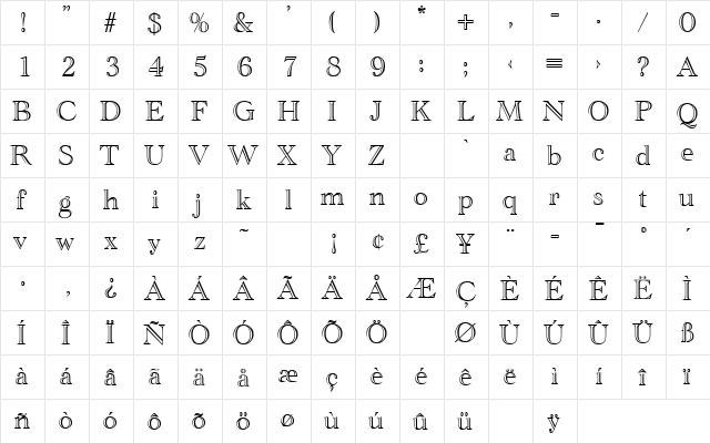 CathedralOpen Regular  glyph index