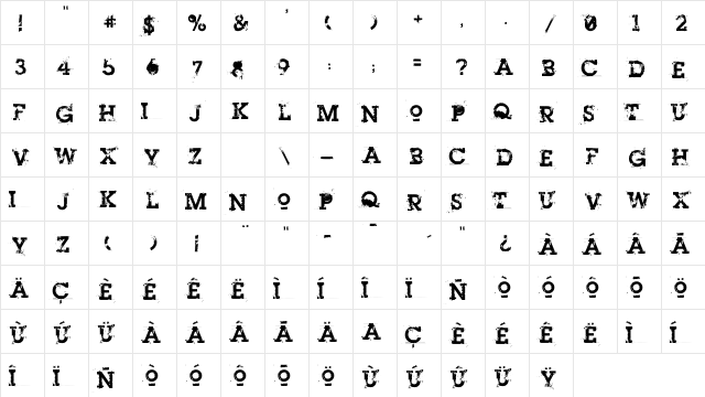 Heroin 07 Regular  glyph index