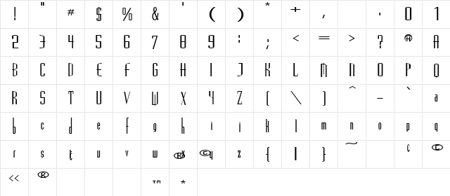 Madrid Regular  glyph index