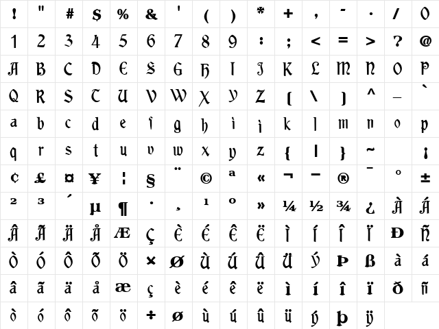 FranklinBook49 Bold  glyph index