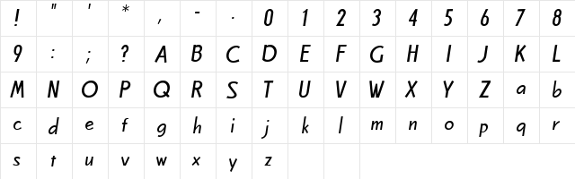 Celbo Regular  glyph index