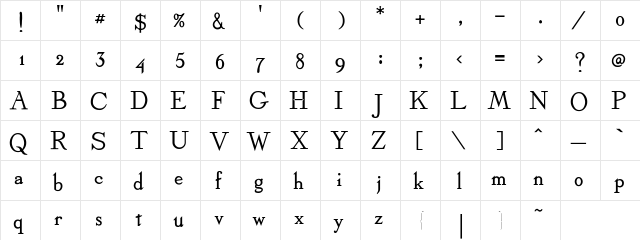 Dickens-Bold Regular  glyph index