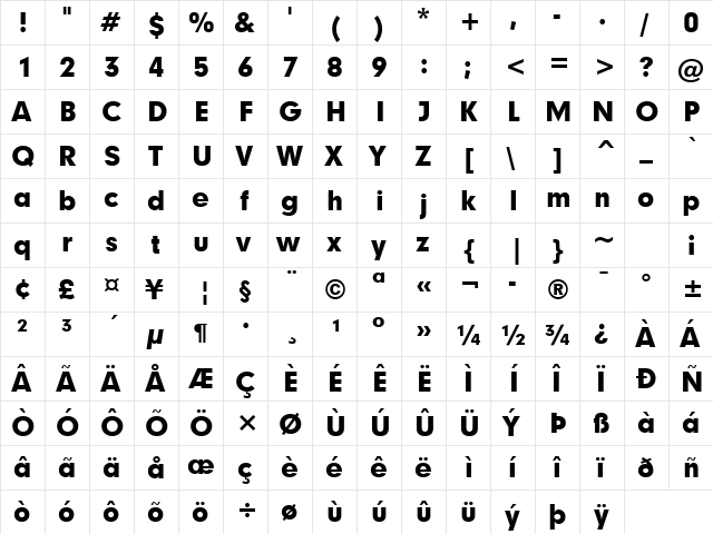Geometr706 Md BT Black  glyph index