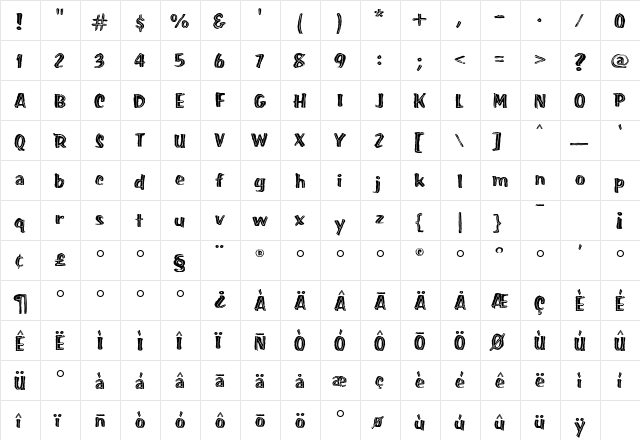 TikiSands Regular  glyph index