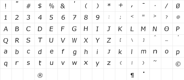 Bunkum Regular  glyph index