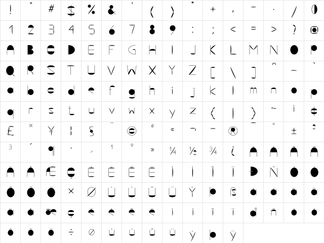 Alex-P1 Regular  glyph index