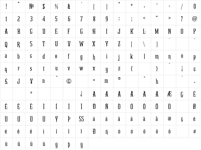 Marta Decor Regular  glyph index