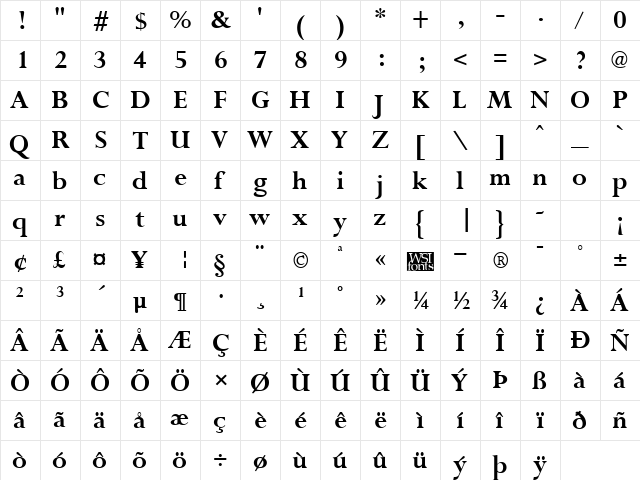 Purloin Bold  glyph index