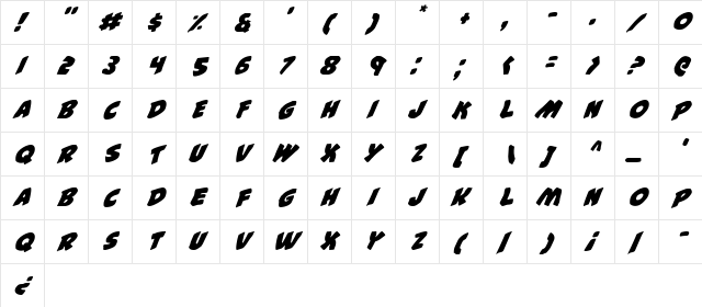 #44 Font Italic Italic  glyph index