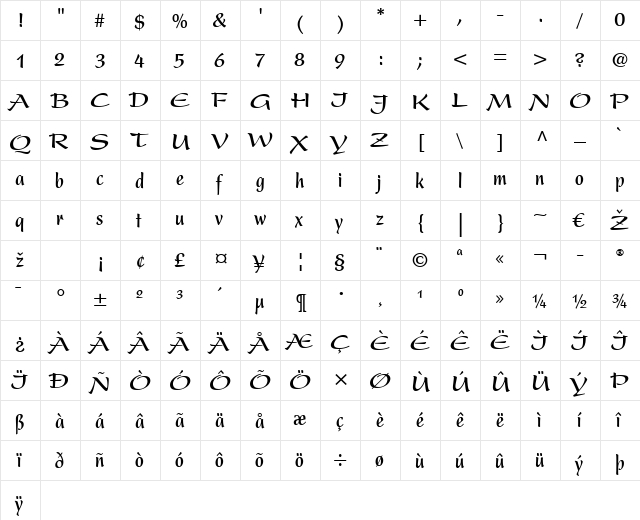 Present LT Condensed Bold  glyph index