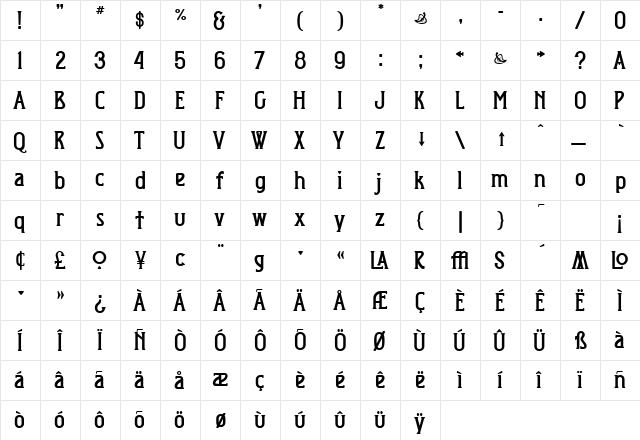 JM Exposition Rounded DemiBold Regular  glyph index