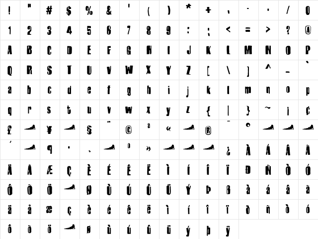 Harlem-SlangBold Regular  glyph index