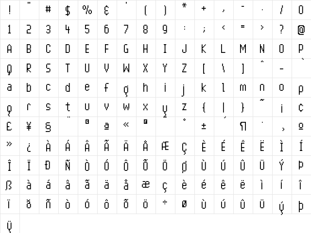 Bionika Medium  glyph index