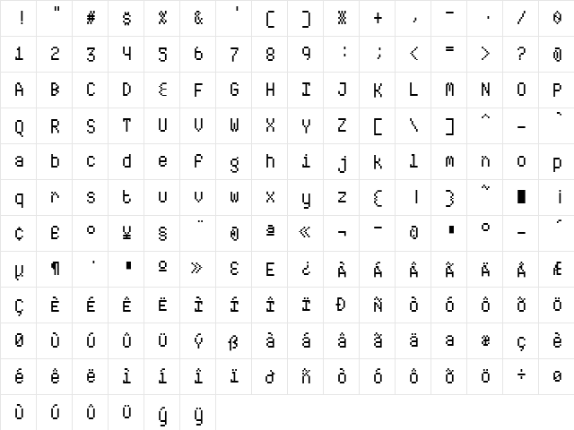 ABS Regular  glyph index